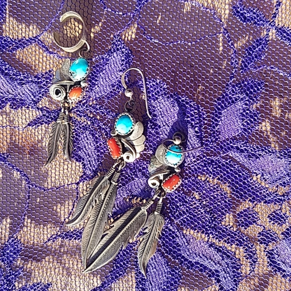 Native American earrings and ear cuff